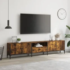 vidaXL tv-bord med skuffe 200x25x44 cm konstrueret træ røget egetræ