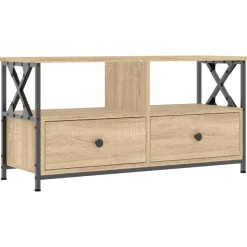 vidaXL tv-bord 90x33x45 cm konstrueret træ og jern sonoma-eg