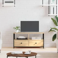 vidaXL tv-bord 90x33x45 cm konstrueret træ og jern sonoma-eg