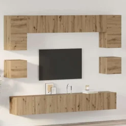 vidaXL TV-møbelsæt Vægmonteret 8 pcs Artisan Egetræ Konstrueret træ