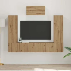 vidaXL TV-møbelsæt Vægmonteret 7 pcs Artisan Egetræ Konstrueret træ