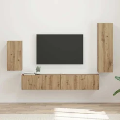 vidaXL TV-møbelsæt Vægmonteret 4 pcs Artisan Egetræ Konstrueret træ