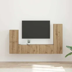 vidaXL TV-møbelsæt Vægmonteret 4 pcs Artisan Egetræ Konstrueret træ