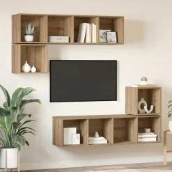 vidaXL TV-møbelsæt Vægmonteret 4 pcs Artisan Egetræ Konstrueret træ