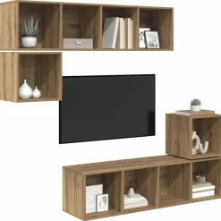 vidaXL TV-møbelsæt Vægmonteret 4 pcs Artisan Egetræ Konstrueret træ