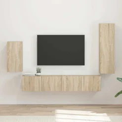 vidaXL TV-møbelsæt Vægmonteret 4 pcs Sonoma eg Konstrueret træ