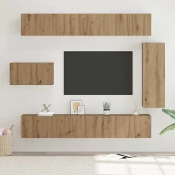 vidaXL TV-møbelsæt Vægmonteret 8 pcs Artisan Egetræ Konstrueret træ
