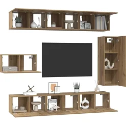 vidaXL TV-møbelsæt Vægmonteret 8 pcs Artisan Egetræ Konstrueret træ