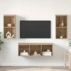 vidaXL TV-møbelsæt Vægmonteret 3 pcs Artisan Egetræ Konstrueret træ