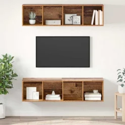 vidaXL TV-møbelsæt Vægmonteret 2 pcs Gammelt træ 37 x 37 x 142,5 cm