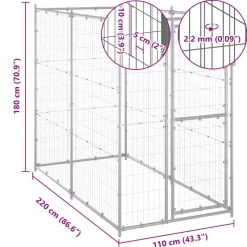 vidaXL udendørs hundebur 110x220x180 cm galvaniseret stål