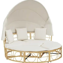 vidaXL udendørs loungeseng med tag og hynder polyrattan
