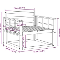 vidaXL Udendørs Mellem Sofa Massivt Akacietræ Naturfarvet
