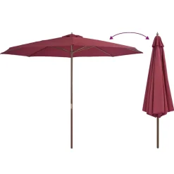vidaXL udendørs parasol med træstang 350 cm bordeauxfarvet