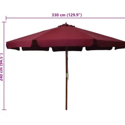 vidaXL udendørs parasol med træstang 330 cm bordeauxfarvet