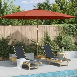 vidaXL udendørs parasol med træstang 350 cm terracottafarvet