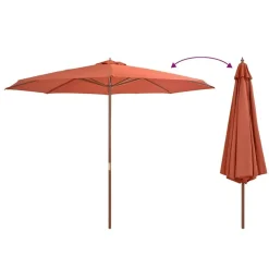vidaXL udendørs parasol med træstang 350 cm terracottafarvet