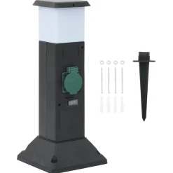 vidaXL udendørs søjle med stikkontakter og lampe + spyd 16x16x39,5 cm