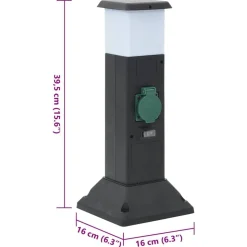 vidaXL udendørs søjle med stikkontakter og lampe + spyd 16x16x39,5 cm