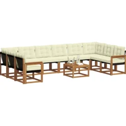 vidaXL Udendørs sofagruppe med pude 11 pcs Naturlig og Fløde