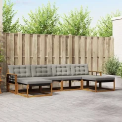 vidaXL Udendørs sofagruppe med pude 6 pcs Naturlig og Lys Grå