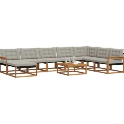 vidaXL Udendørs sofagruppe 9 pcs Naturlig og Lys Grå Massivt Akacietræ