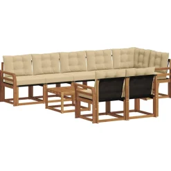 vidaXL Udendørs sofagruppe med pude 9 pcs Naturlig og Beige