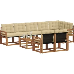 vidaXL Udendørs sofagruppe med pude 9 pcs Naturlig og Beige