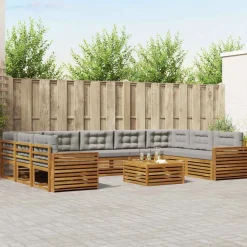 vidaXL Udendørs sofagruppe med pude 10 pcs Naturlig og Lys Grå