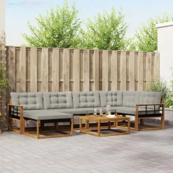 vidaXL Udendørs sofagruppe 7 pcs Naturlig og Lys Grå Massivt Akacietræ