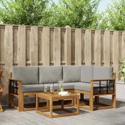 vidaXL Udendørs sofagruppe med pude 5 pcs Naturlig og Lys Grå