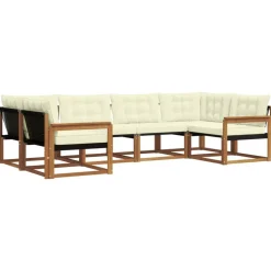 vidaXL Udendørs sofagruppe med pude 6 pcs Naturlig og Fløde