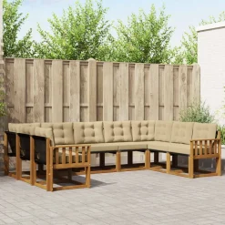 vidaXL Udendørs sofagruppe 9 pcs Naturlig og Beige Massivt Akacietræ