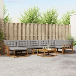 vidaXL Udendørs sofagruppe 8 pcs Naturlig og Lys Grå Massivt Akacietræ