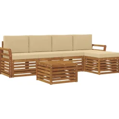 vidaXL Udendørs sofagruppe 6 pcs Naturlig og Beige Massivt Akacietræ