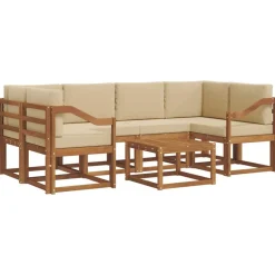 vidaXL Udendørs sofagruppe med pude 7 pcs Naturlig og Beige