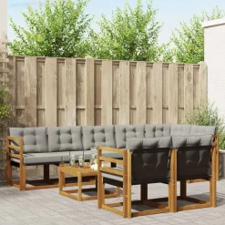 vidaXL Udendørs sofagruppe med pude 9 pcs Naturlig og Lys Grå