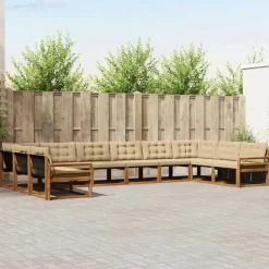 vidaXL Udendørs sofagruppe med pude 10 pcs Naturlig og Beige