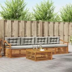 vidaXL Udendørs sofagruppe med pude 5 pcs Naturlig og Lys Grå