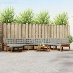 vidaXL Udendørs sofagruppe 9 pcs Naturlig og Lys Grå Massivt Akacietræ