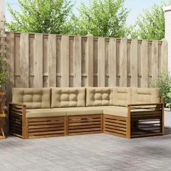 vidaXL Udendørs sofagruppe med pude 4 pcs Naturlig og Beige