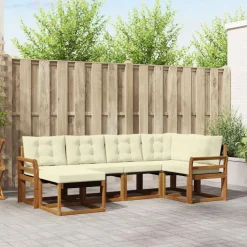 vidaXL Udendørs sofagruppe med pude 6 pcs Naturlig og Fløde