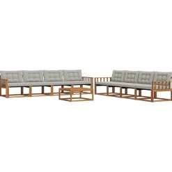 vidaXL Udendørs sofagruppe med pude 9 pcs Naturlig og Lys Grå
