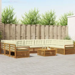 vidaXL Udendørs sofagruppe 10 pcs Naturlig og Fløde Massivt Akacietræ