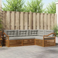vidaXL Udendørs sofagruppe med pude 4 pcs Naturlig og Lys Grå