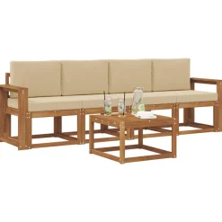 vidaXL Udendørs sofagruppe 5 pcs Naturlig og Beige Massivt Akacietræ