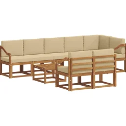 vidaXL Udendørs sofagruppe med pude 9 pcs Naturlig og Beige