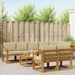 vidaXL Udendørs sofagruppe med pude 9 pcs Naturlig og Beige