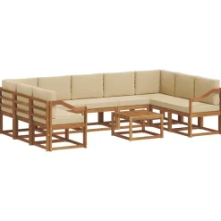 vidaXL Udendørs sofagruppe med pude 10 pcs Naturlig og Beige