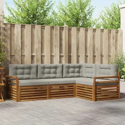 vidaXL Udendørs sofagruppe med pude 4 pcs Naturlig og Lys Grå